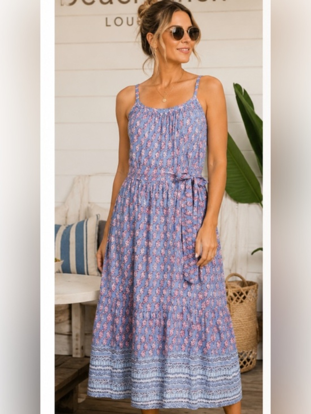 Beach lunch Blue Floral Sundress with Tie Waist size xxlg